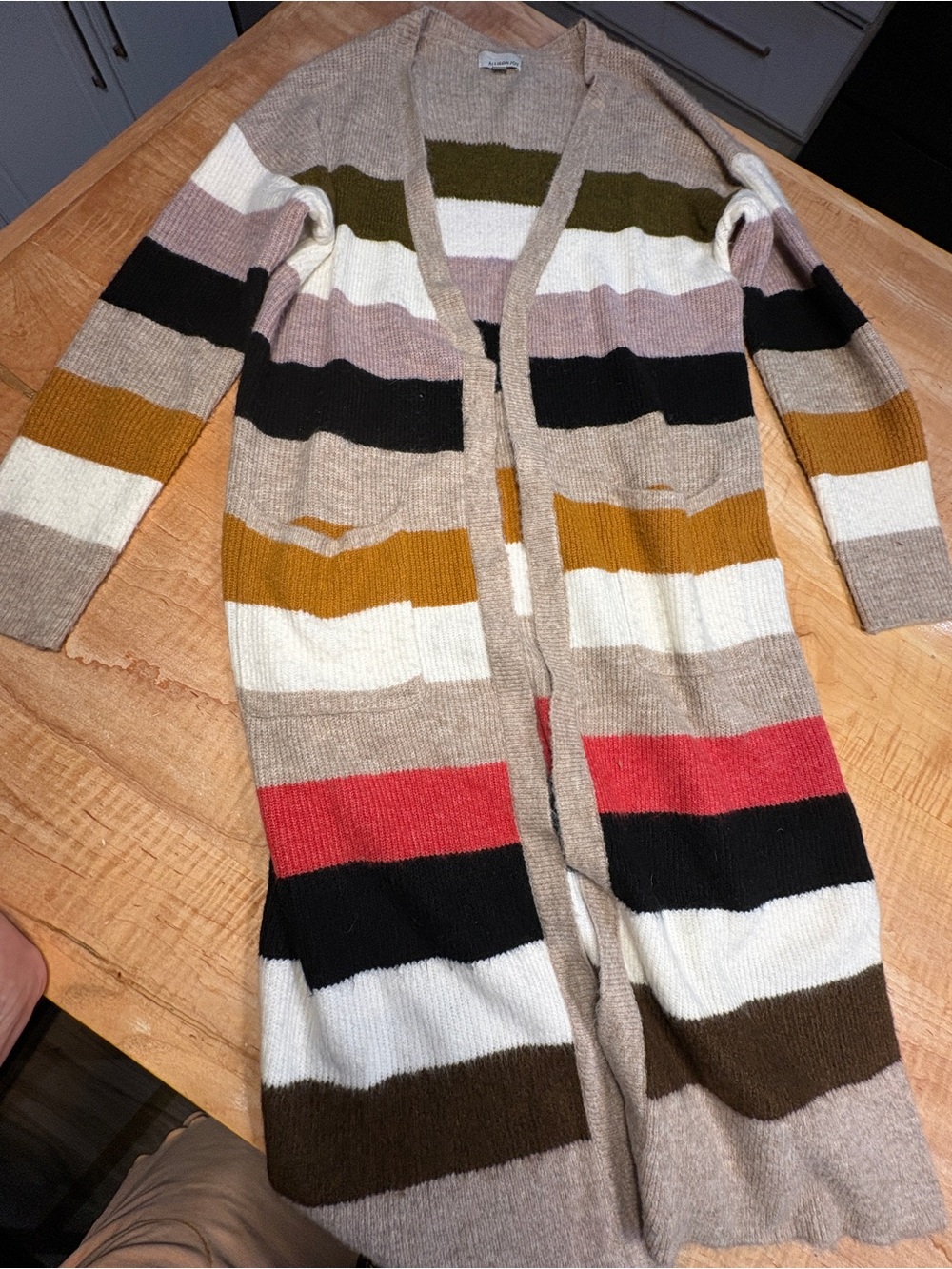 Allison Joy Long Open-Front Striped Cardigan